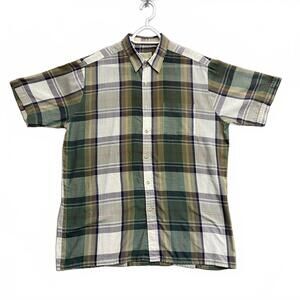 VTG 90s Ash Creek Trading Men Short Sleeve ButtonUp Plaid Shirt Single Stitch XL